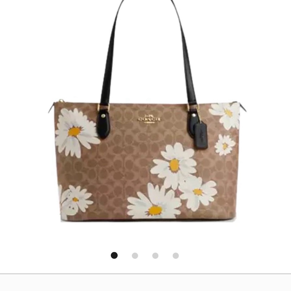 Coach Tan and White Daisy Tote Bag
